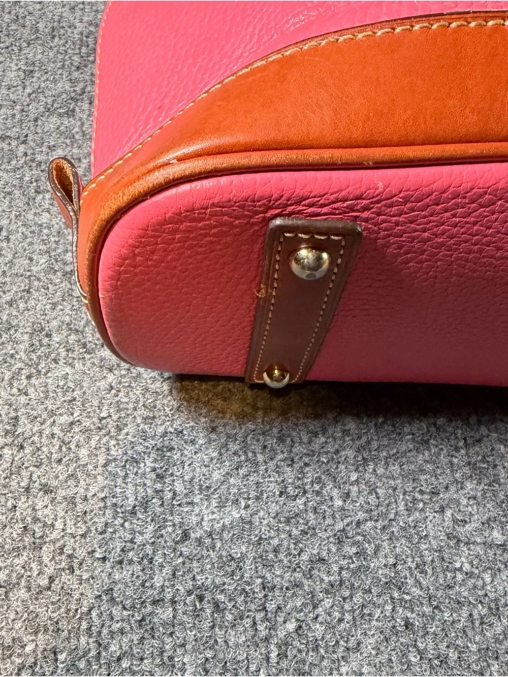Dooney & Bourke Hot Pink Leather Satchel with Brown Trim - Picture 3 of 13